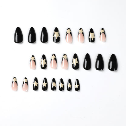 French Black Edge White Star Press-On Nails (Wholesale)
