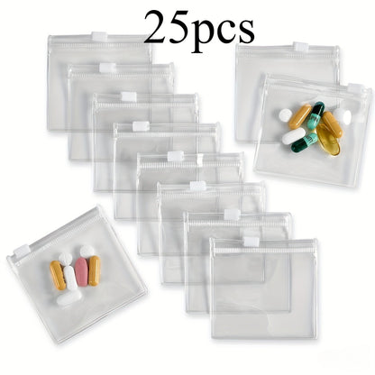 25pcs Slide Lock Plastic Mini Bags, Resealable Bags, Plastic Self Sealing Travel Medicine Organizer Bags for Pills Vitamins, Supplements, Jewelry, Crafts, Small Items, Reusable, Travel Friendly