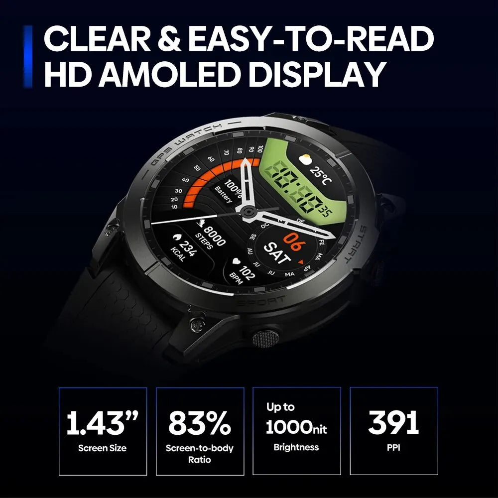 GPS Sports Smartwatch 1.43" AMOLED With Calls & Tracking