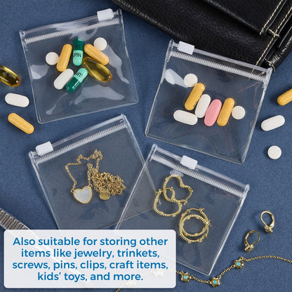 25pcs Slide Lock Plastic Mini Bags, Resealable Bags, Plastic Self Sealing Travel Medicine Organizer Bags for Pills Vitamins, Supplements, Jewelry, Crafts, Small Items, Reusable, Travel Friendly